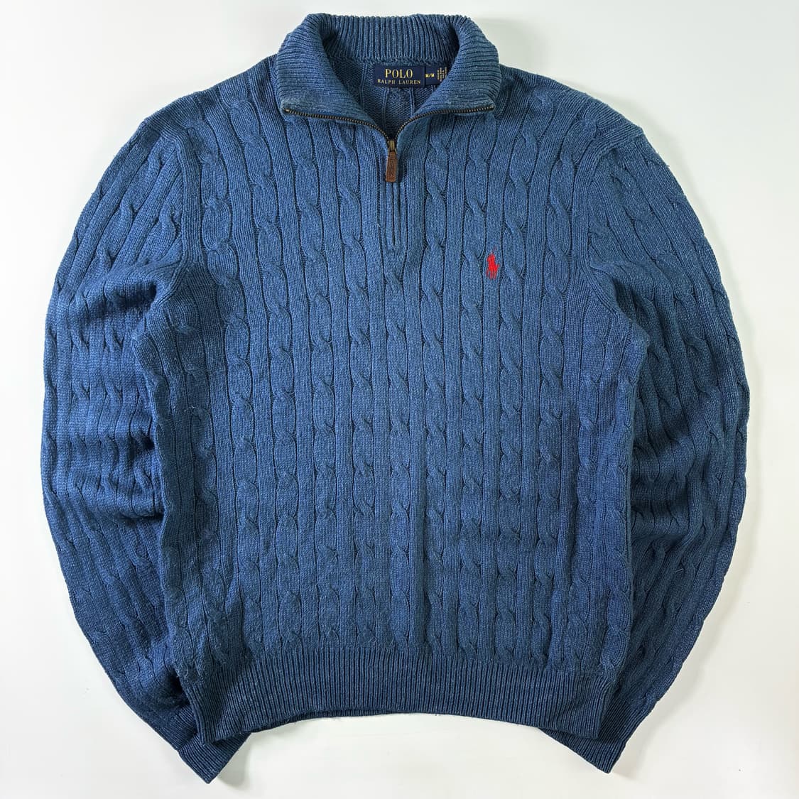 Polo  폴로 랄프로렌 자수 실크 블루 꽈배기 반집업 니트  상품이미지1