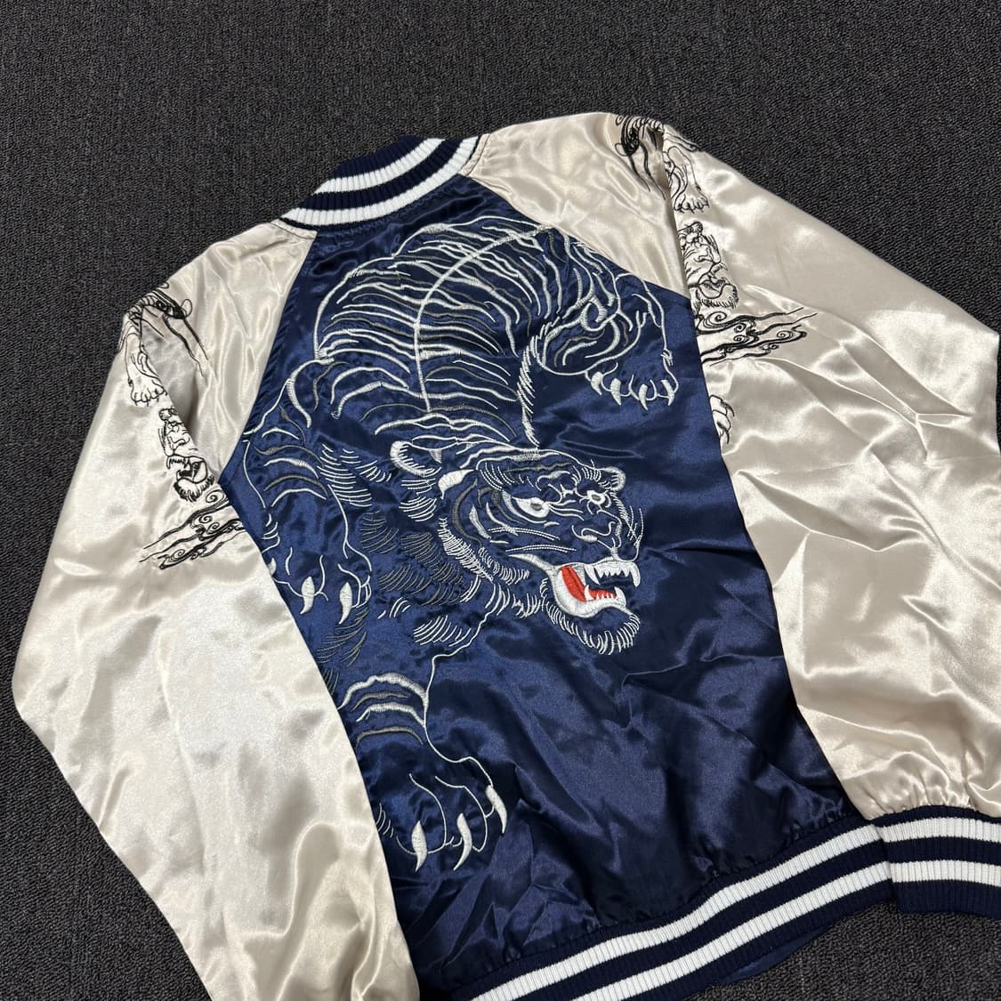 일본 오리엔탈 자수 블루 실버 스카쟌 상품이미지2