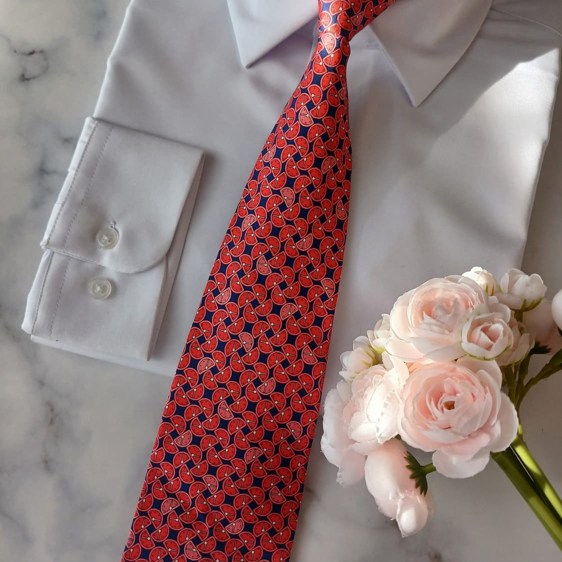 던힐 실크 레드&네이비 과일 시계 넥타이 9.6cm A+등급 A19034 상품이미지9