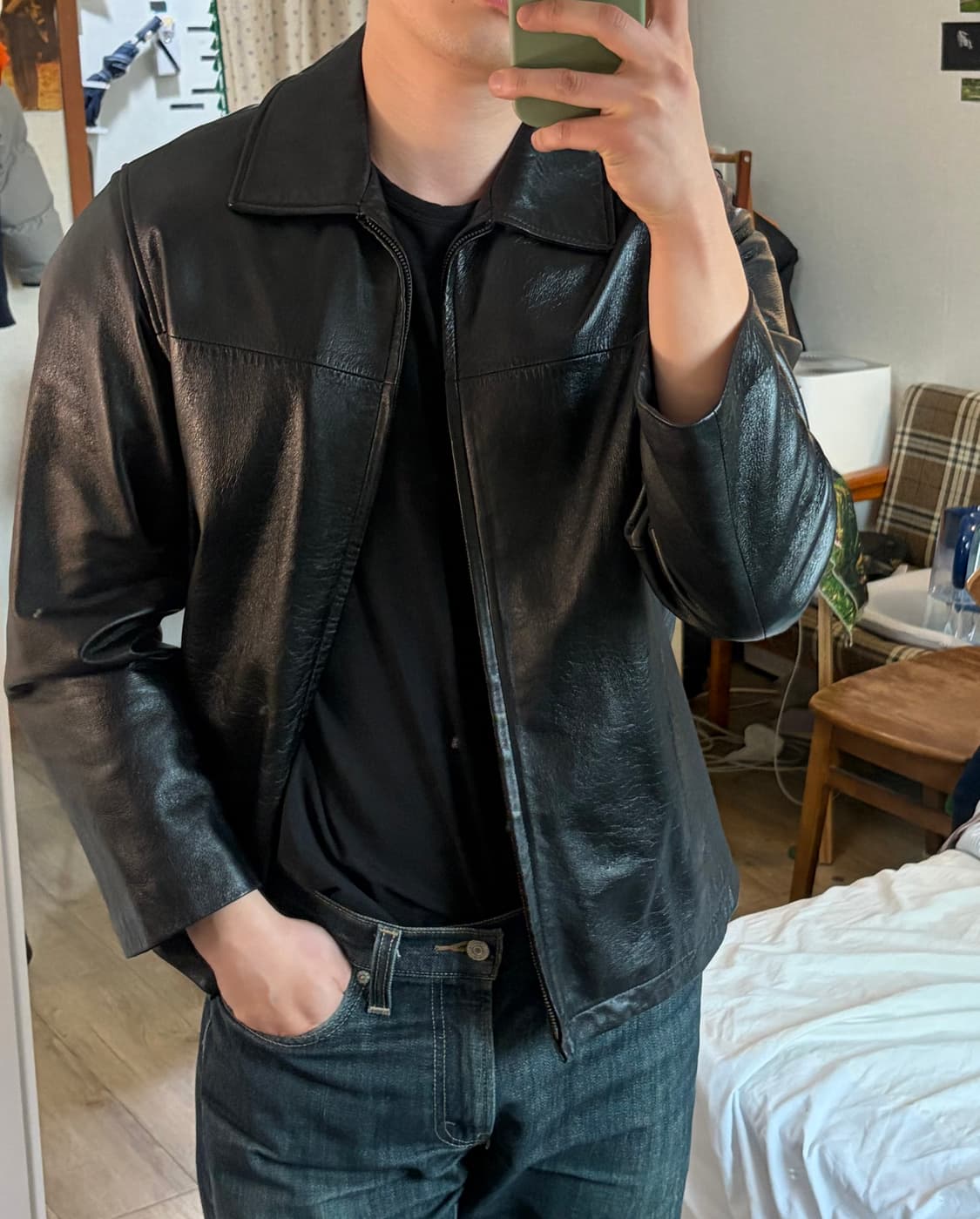 00s 빈티지 미니멀 양가죽 자켓 100 상품이미지8