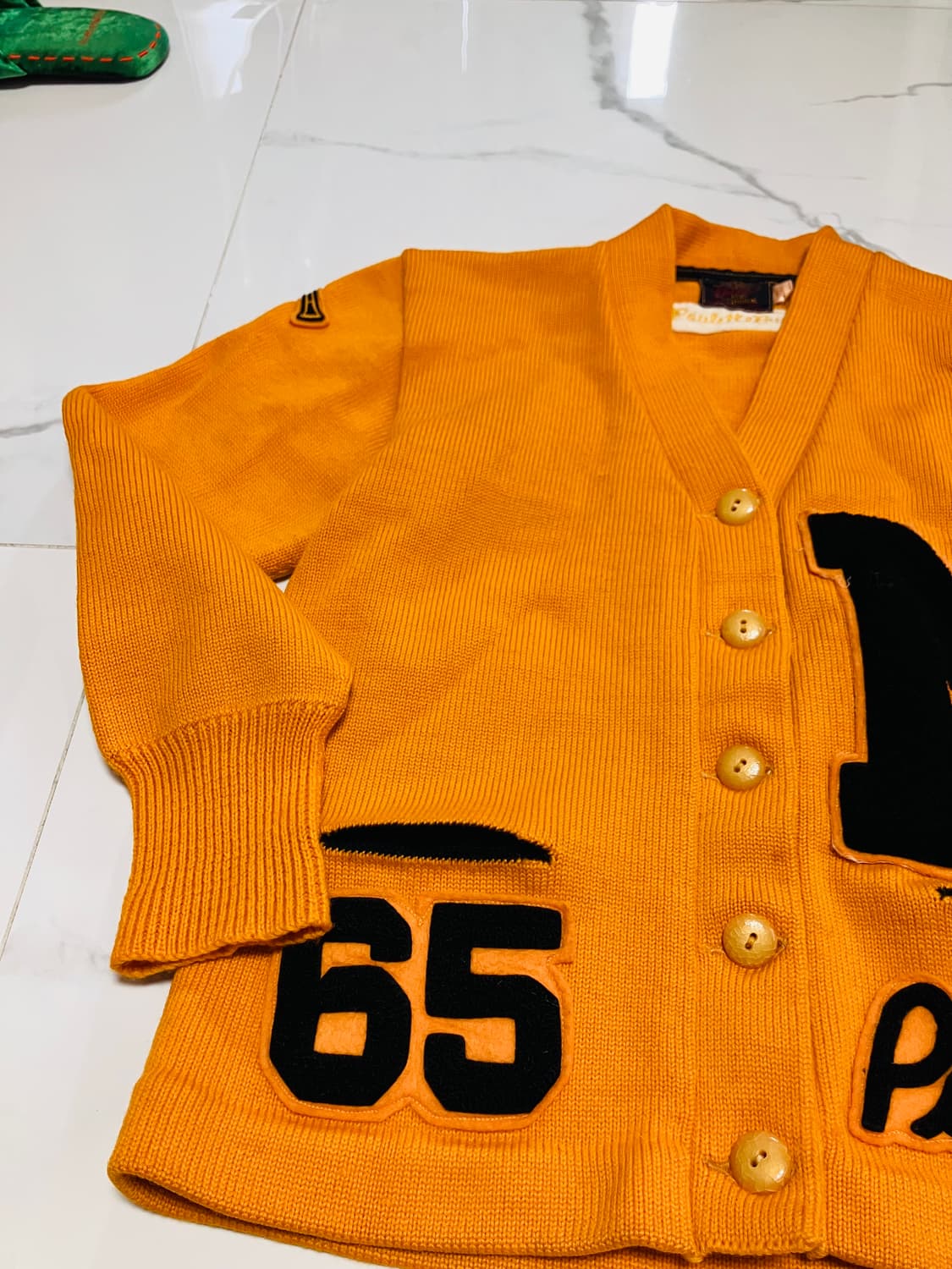 빈티지 캠퍼스 바시티 울 가디건 패치 스트라이프 상품이미지3