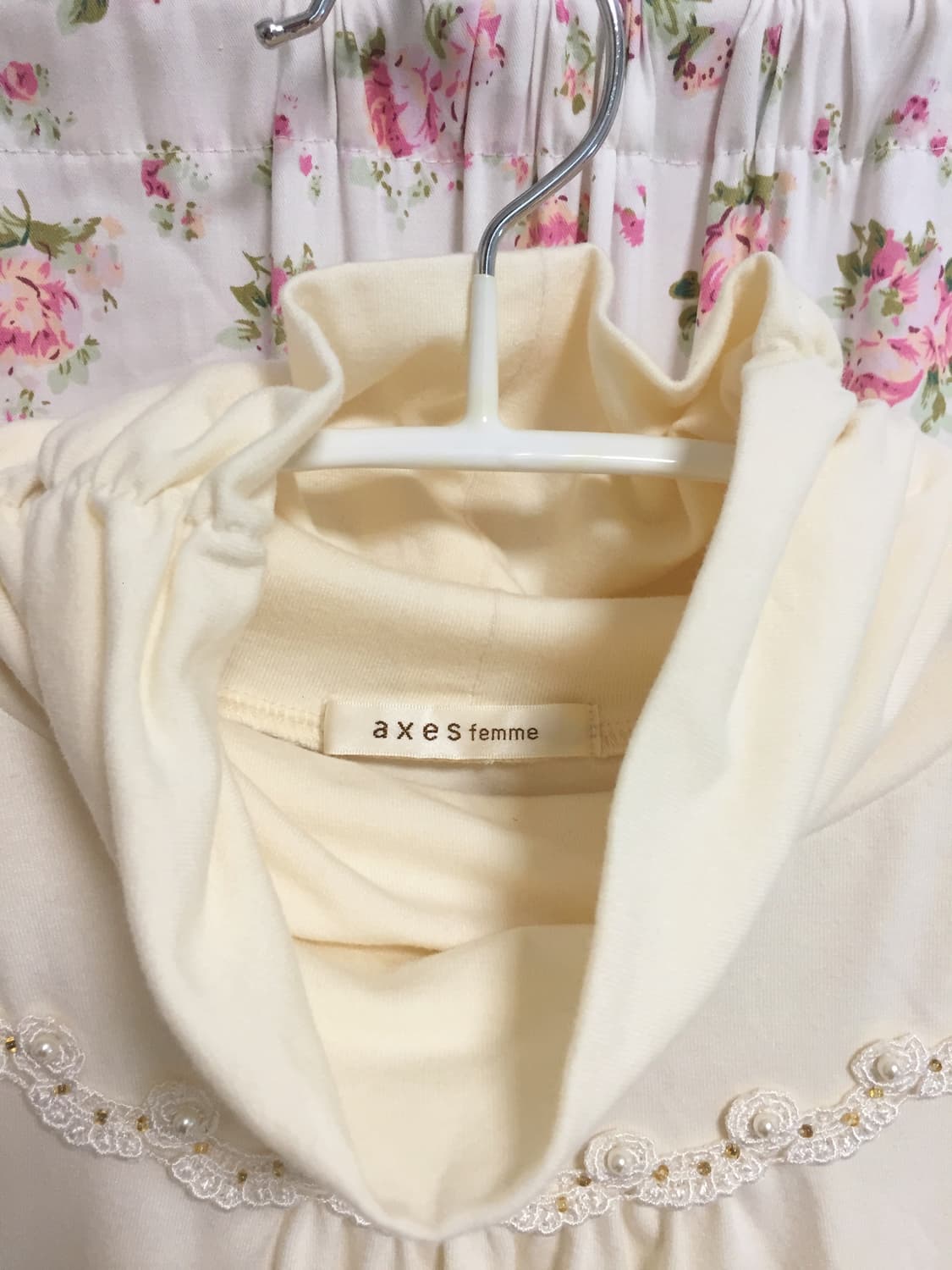 빈티지 엑시즈팜 로즈 레이스 목폴라 슬리브 상품이미지4