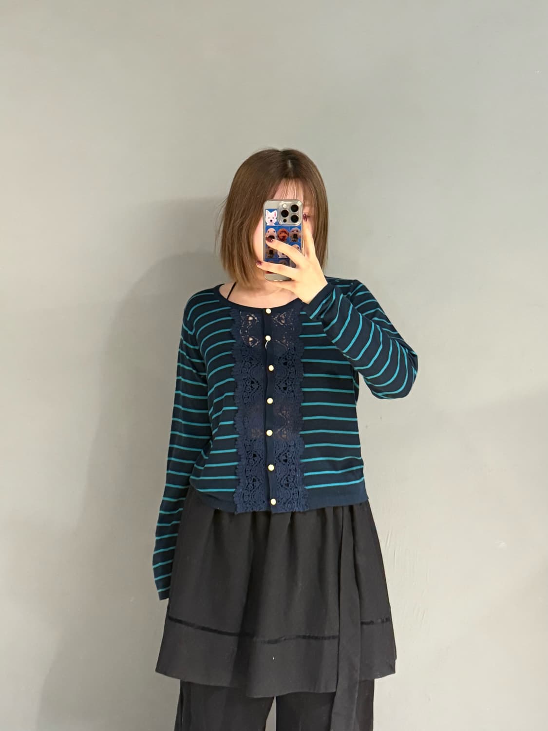 crochet layered stripe pattern cardigan 상품이미지2