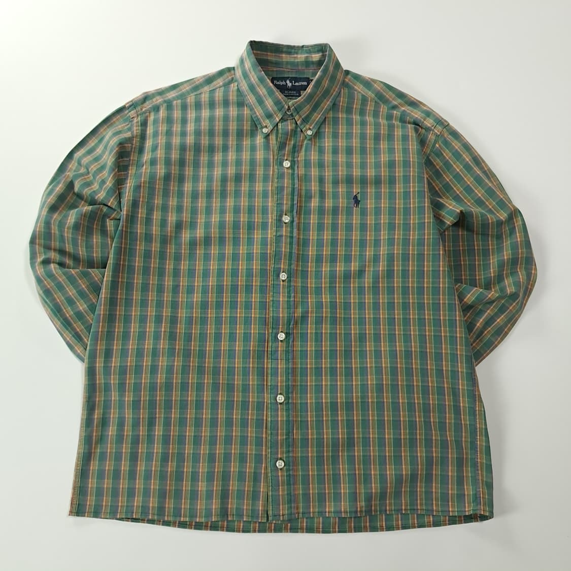 CK286 L 폴로 90s 박스핏 그린옐로우 마드라스 체크 셔츠 남방 상품이미지1