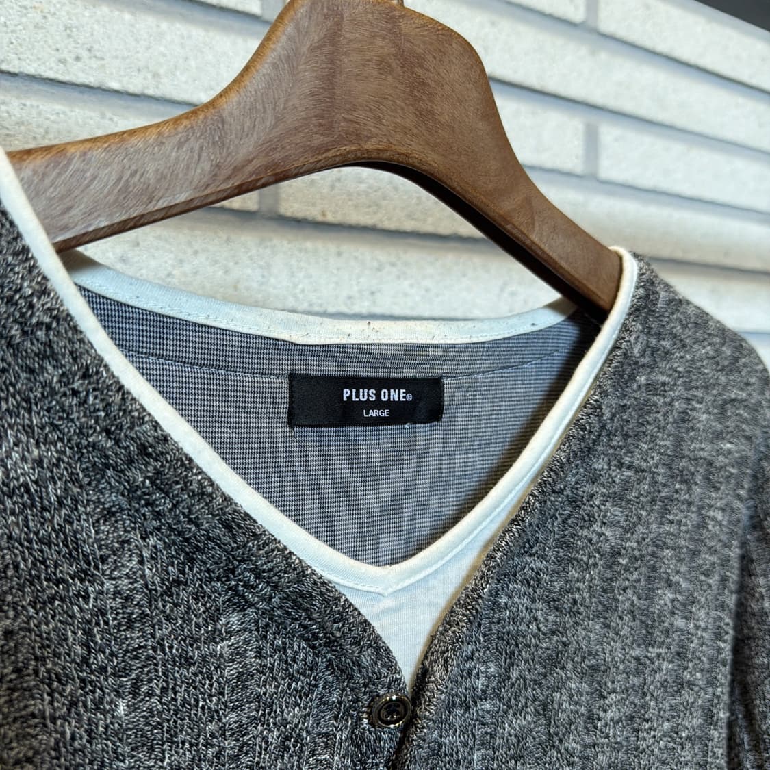 JPN VINTAGE 헨리넥 레이어드 긴팔 니트 미니멀버튼 디테일 그레이 상품이미지6