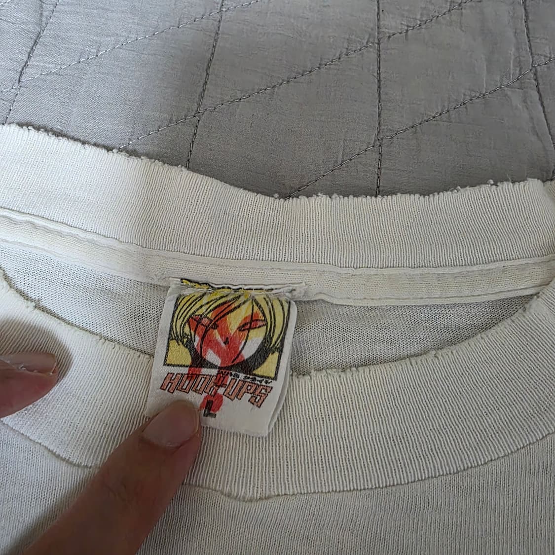 [L] 90s 훅업스 HOOK UPS 빈티지 티셔츠 화이트 트래쉬드 상품이미지10