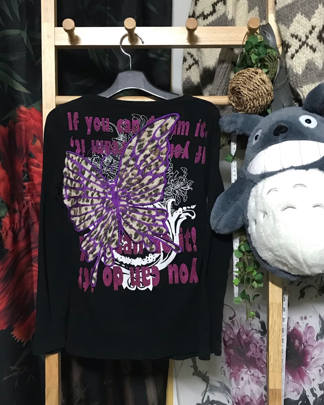 M.K.R 빅 호피 퍼플 나비 자수 펑크 블랙 롱 슬리브 상품이미지3