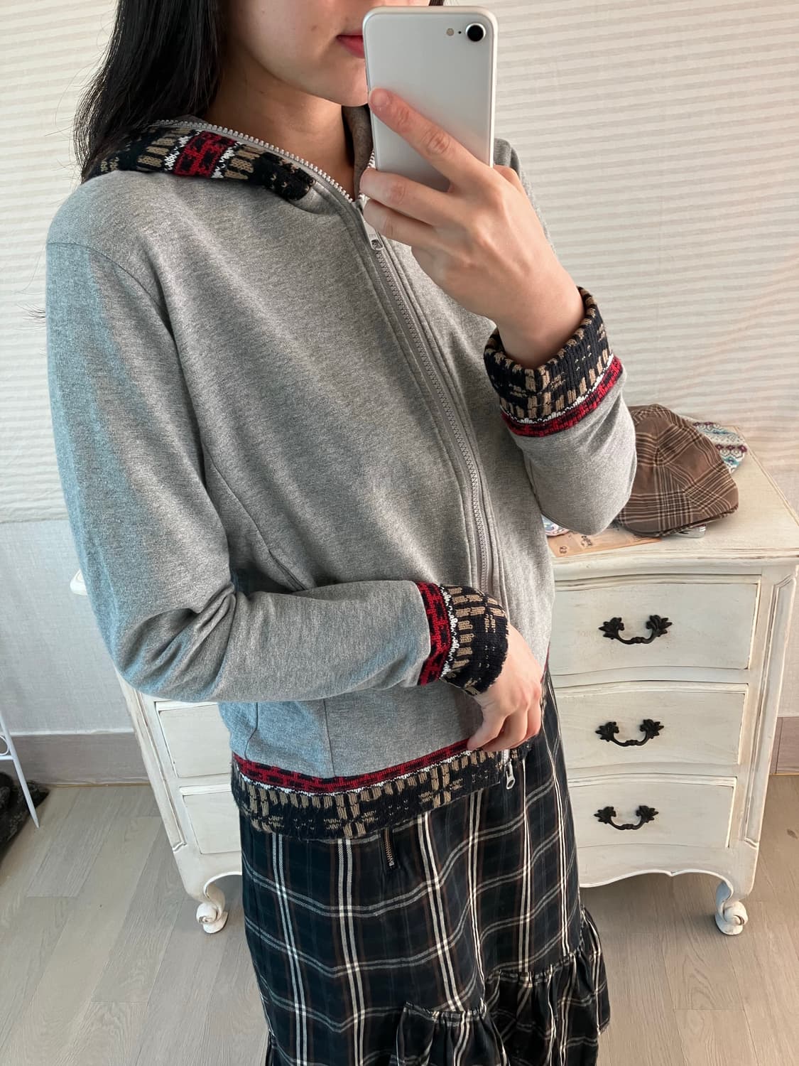 jpn vintage 그레이 노르딕 후드 집업 y2k 스트릿 갸루 펑키 상품이미지3