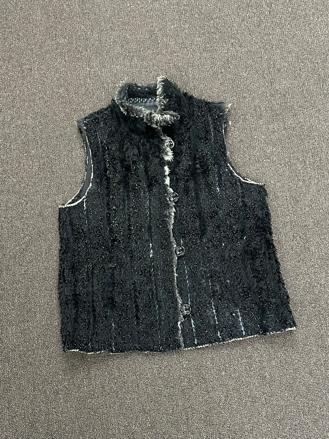 M)Japanese vintage 리버시블 블랙 퍼 패딩 베스트 상품이미지1