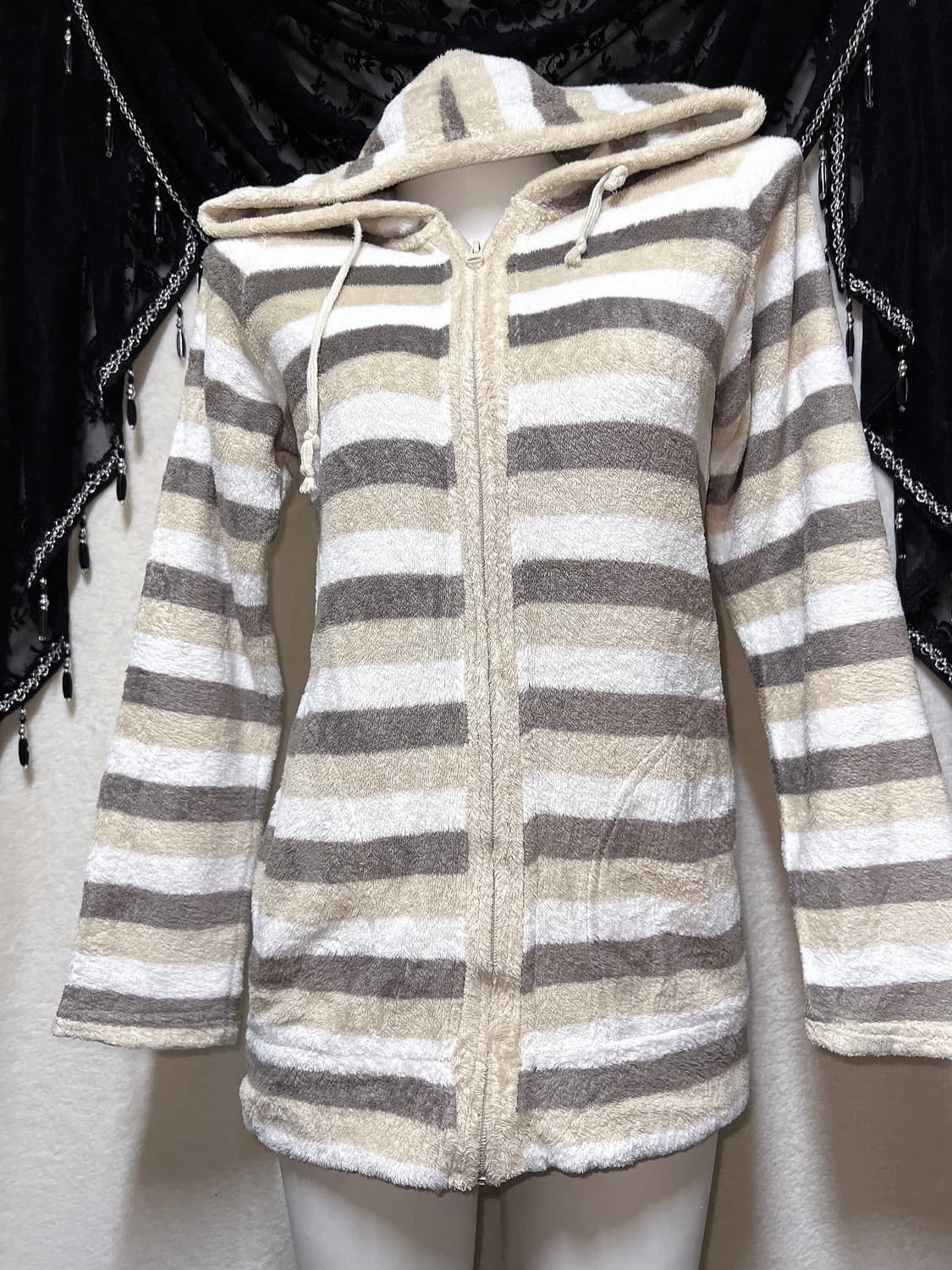 라떼갸루 리락쿠마 스트라이프 후리스 후드집업 룸웨어 홈 잠옷 러블리 핀터 상품이미지7