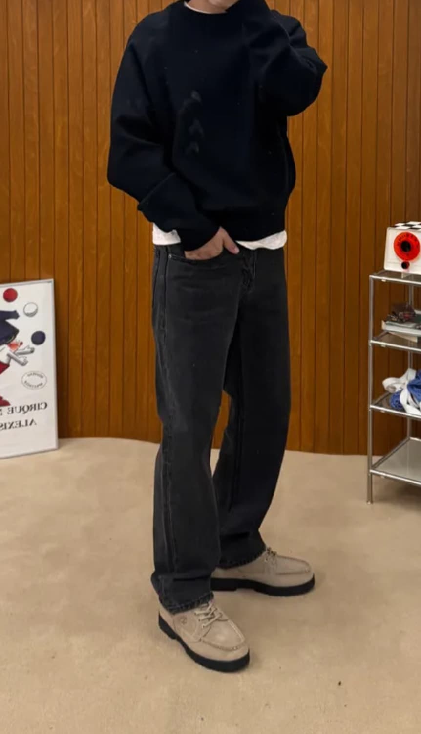 무신사스탠다드 스트레이트 데님 워시드 블랙 32 상품이미지2