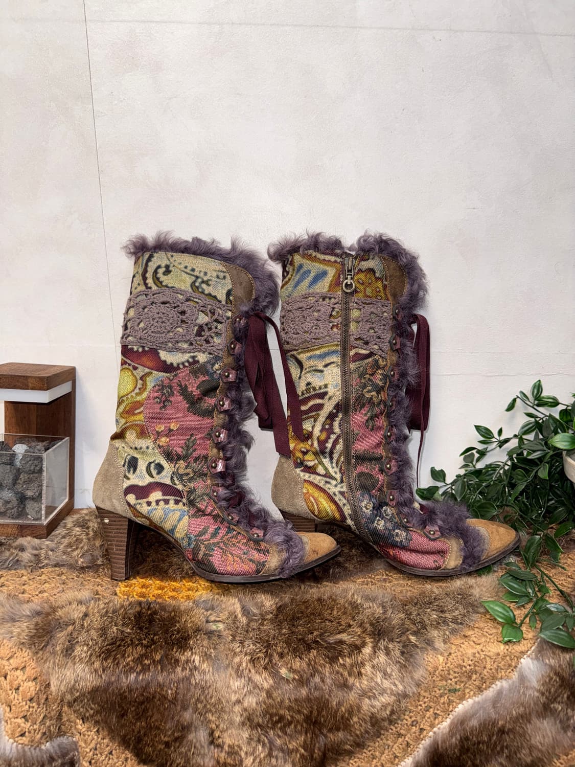 BNX jacquard fur trimming laceup boots 상품이미지7