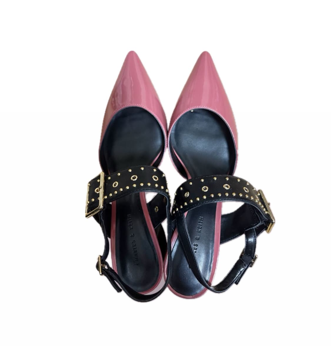 CHARLES & KEITH 스터드 핑크 슬링백 펌프스 힐 39 상품이미지1