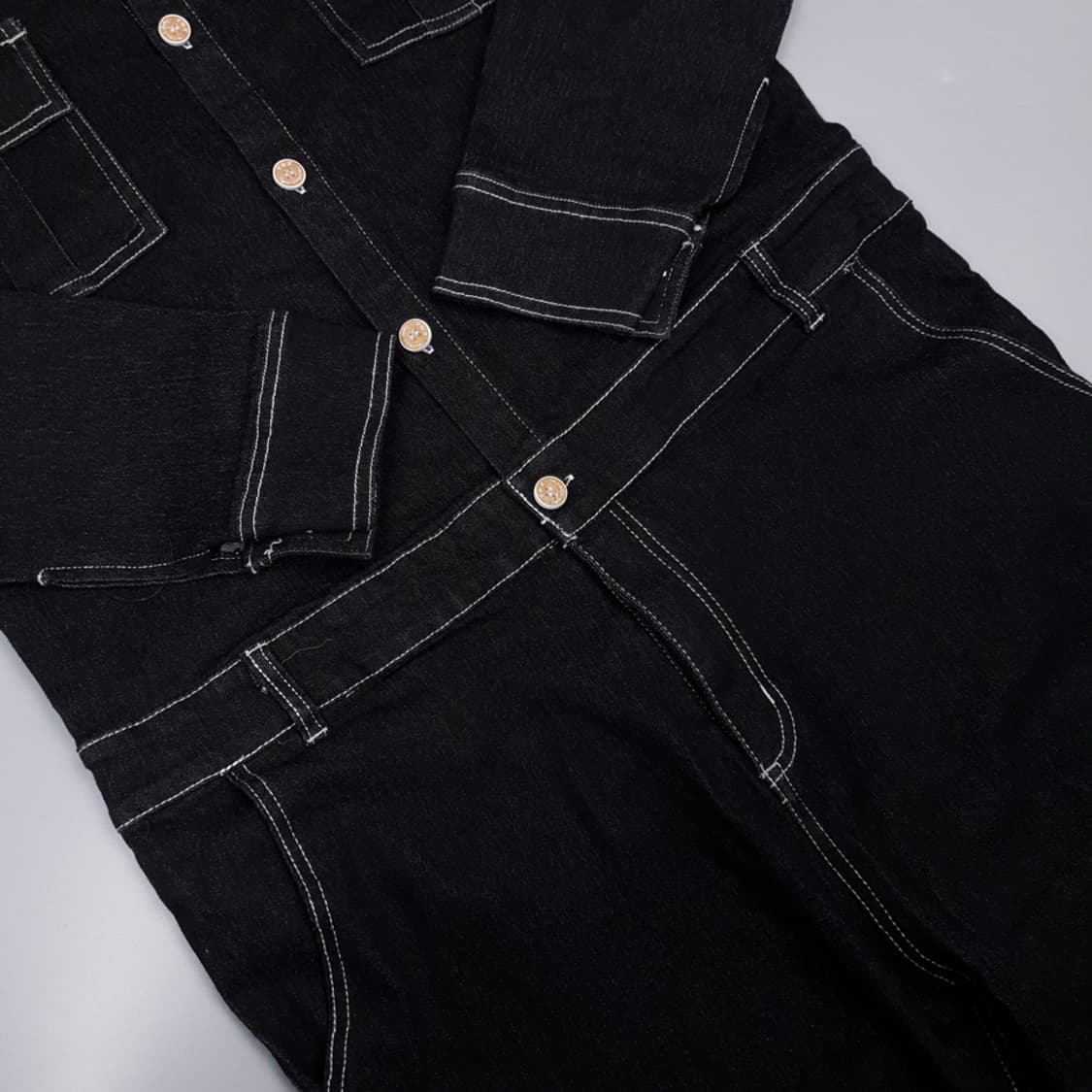 Y&X 흑청 블랙 백실버자수 데님 점프슈트 SIZE M 상품이미지4