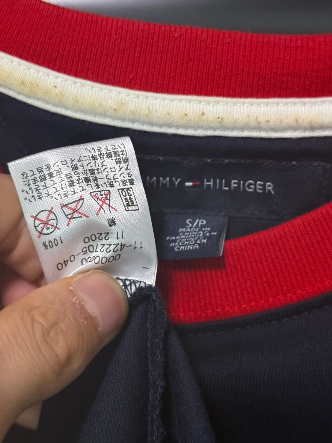 타미 자수 와펜 패치 프린팅 남색 레드 배색 링거 반팔 일본판 S 스몰  상품이미지7