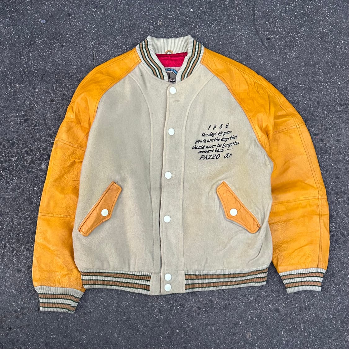 80s PAZZO 일본빈티지 가죽 자수 올드스쿨 바시티 스타디움 자켓 L 상품이미지3