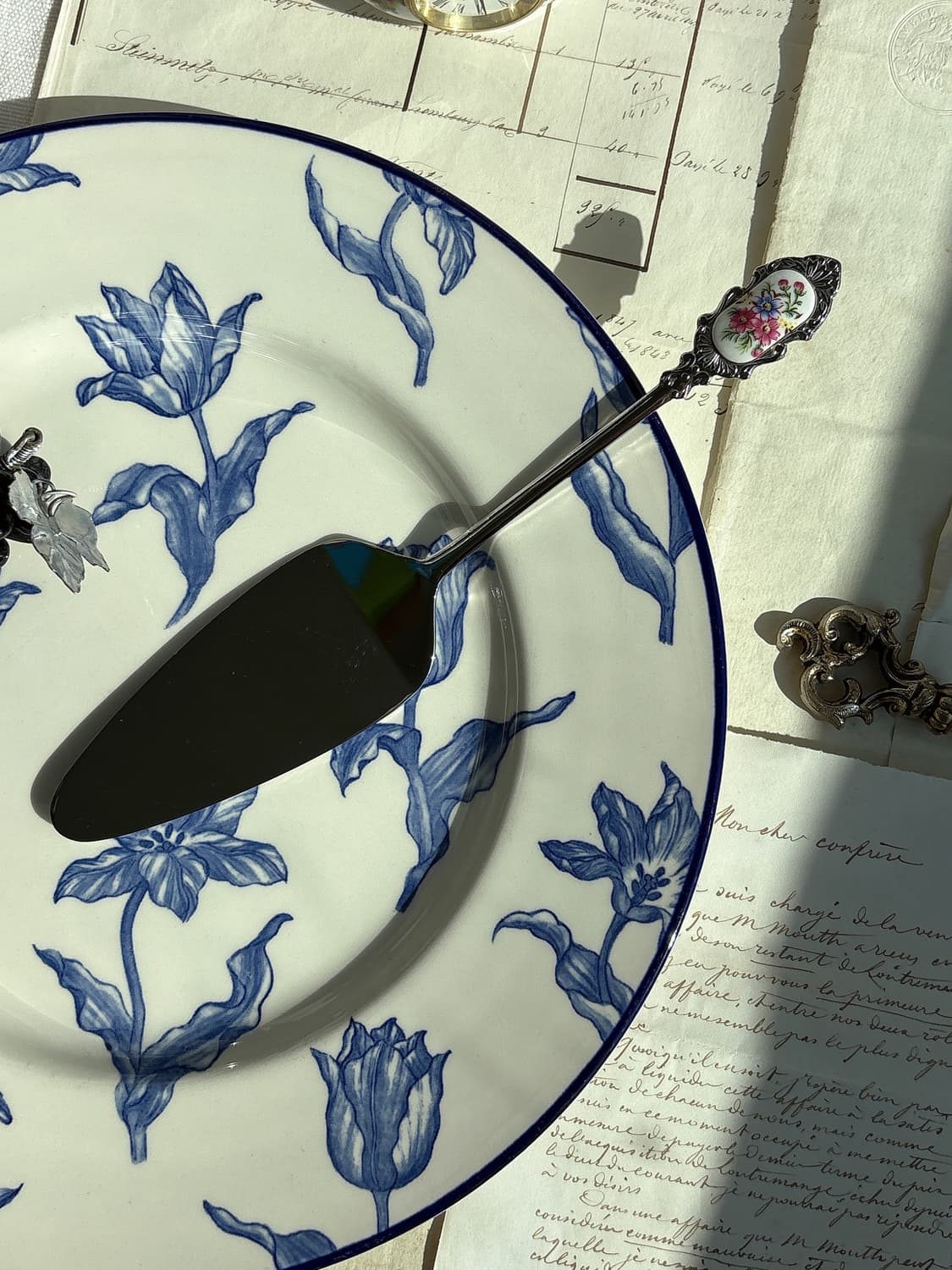 일본 빈티지 스텐 도자기장식 케이크서버 상품이미지2