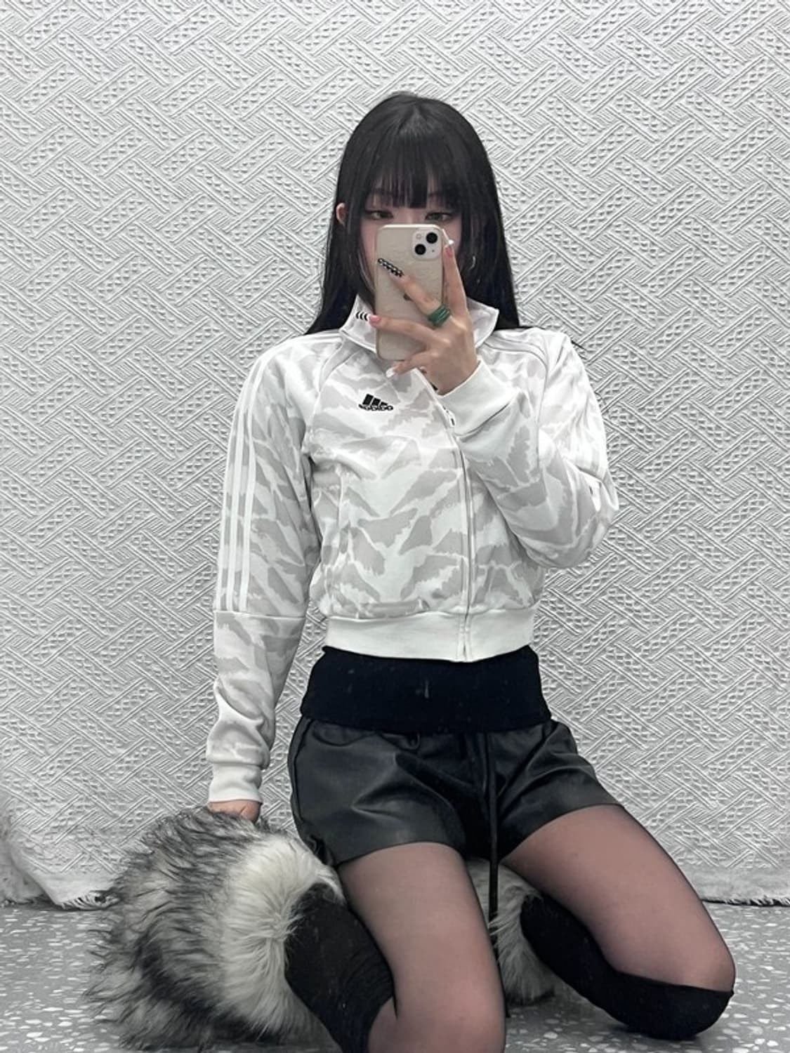 아디다스 스트릿 펑크 갸루 화이트 카모 져지 집업 XS C10103 상품이미지2