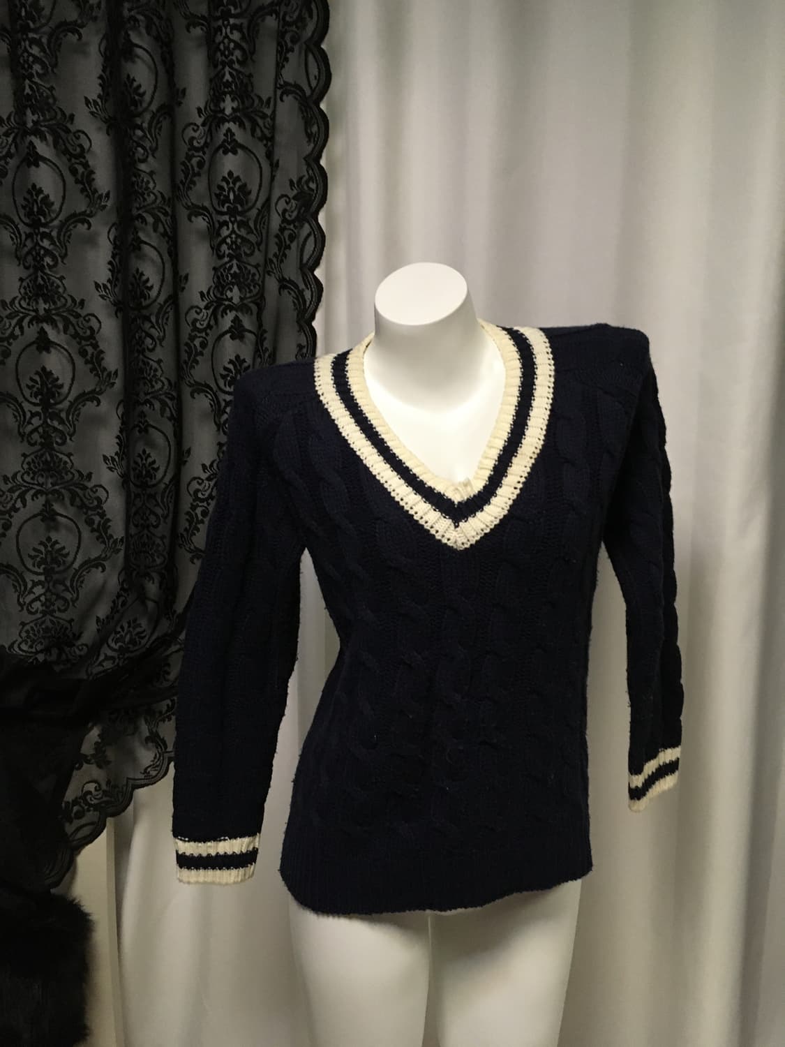 Vintage 세일러 딥 브이넥 니트 네이비 상품이미지4