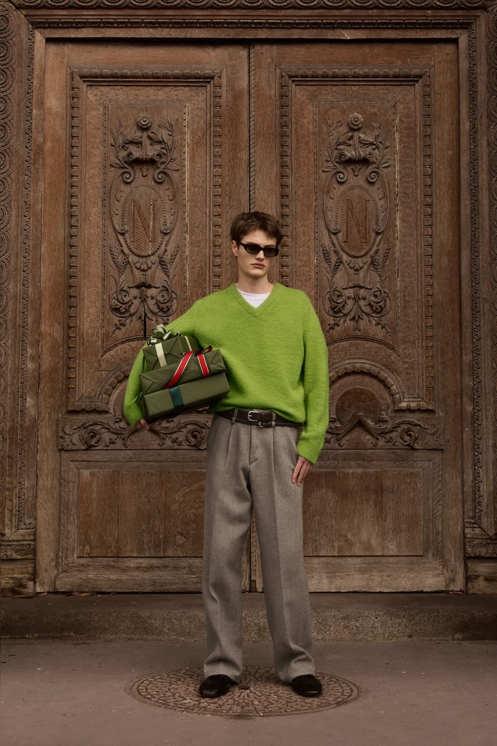  STU BOUCLE V-NECK KNIT in pear green M 상품이미지1
