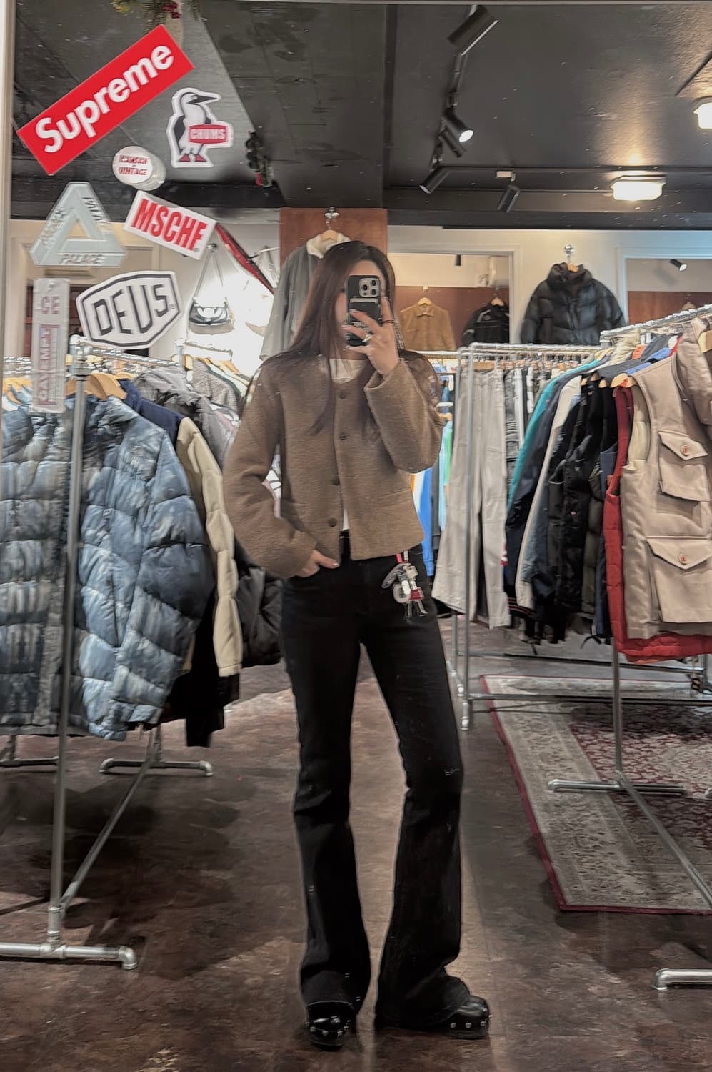 더오픈 프로덕트 트위드 브라운 부클 노카라 크롭 자켓 상품이미지5