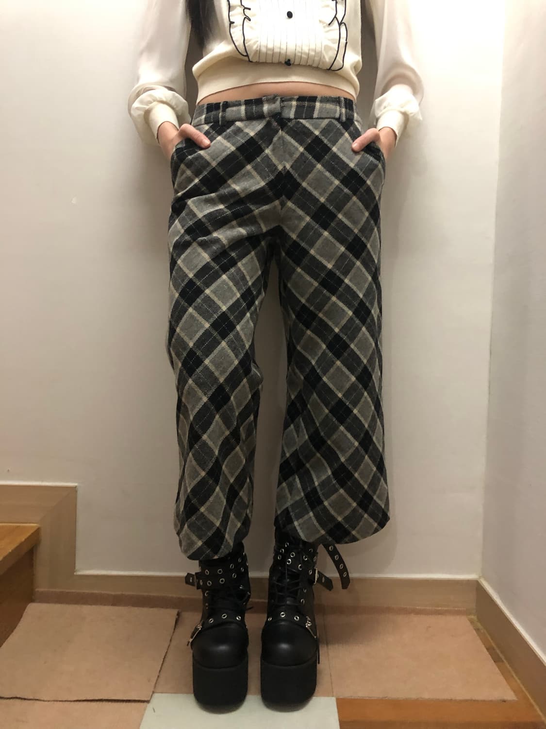 빈티지 그레이 체크 울 팬츠 상품이미지9