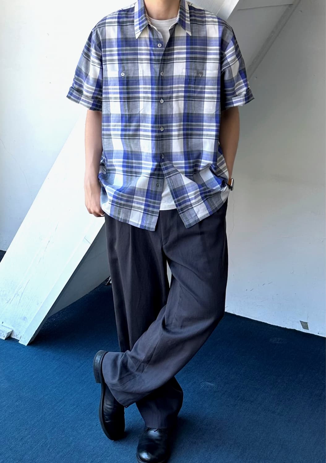 Natural cotton linen design check H/S sh 상품이미지9