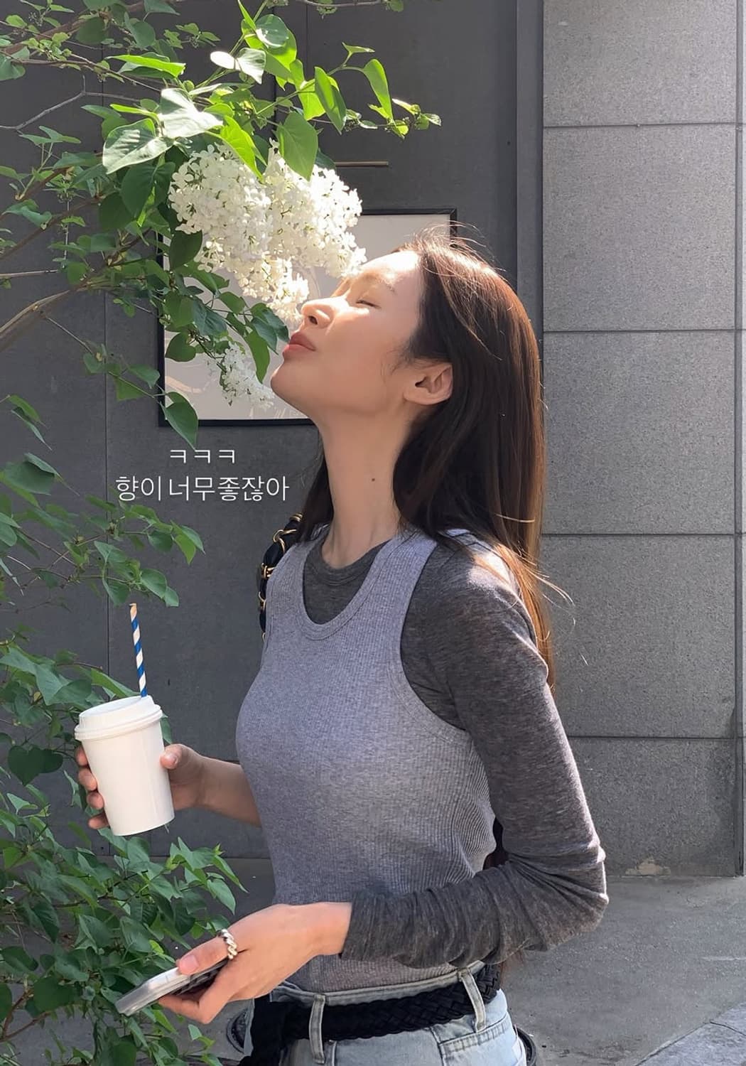 렉토 RECTO 골지 탱크탑 슬리브리스 그레이 상품이미지1