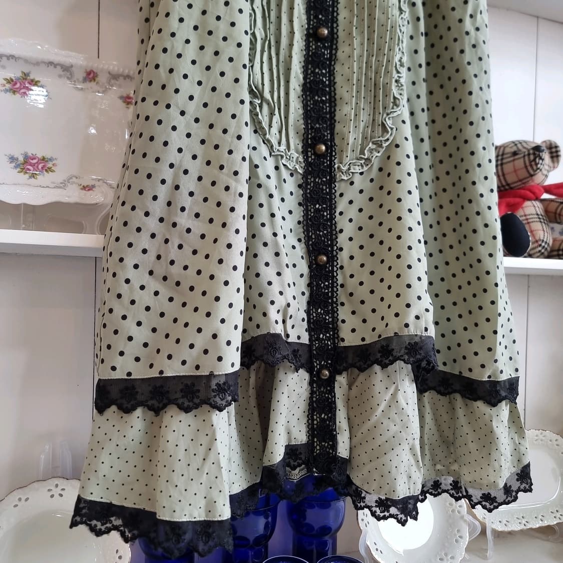 axes femme(엑시즈팜) 말차 도트 레이스 원피스 상품이미지3