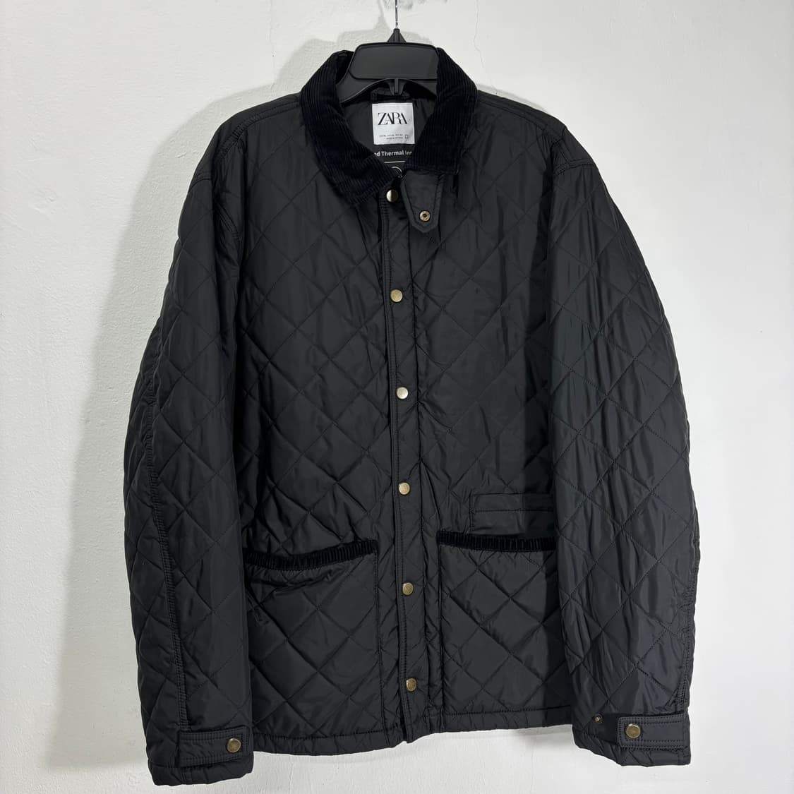 XL 자라 맨 블랙 오버핏 코듀로이카라 퀼팅자켓 상품이미지1