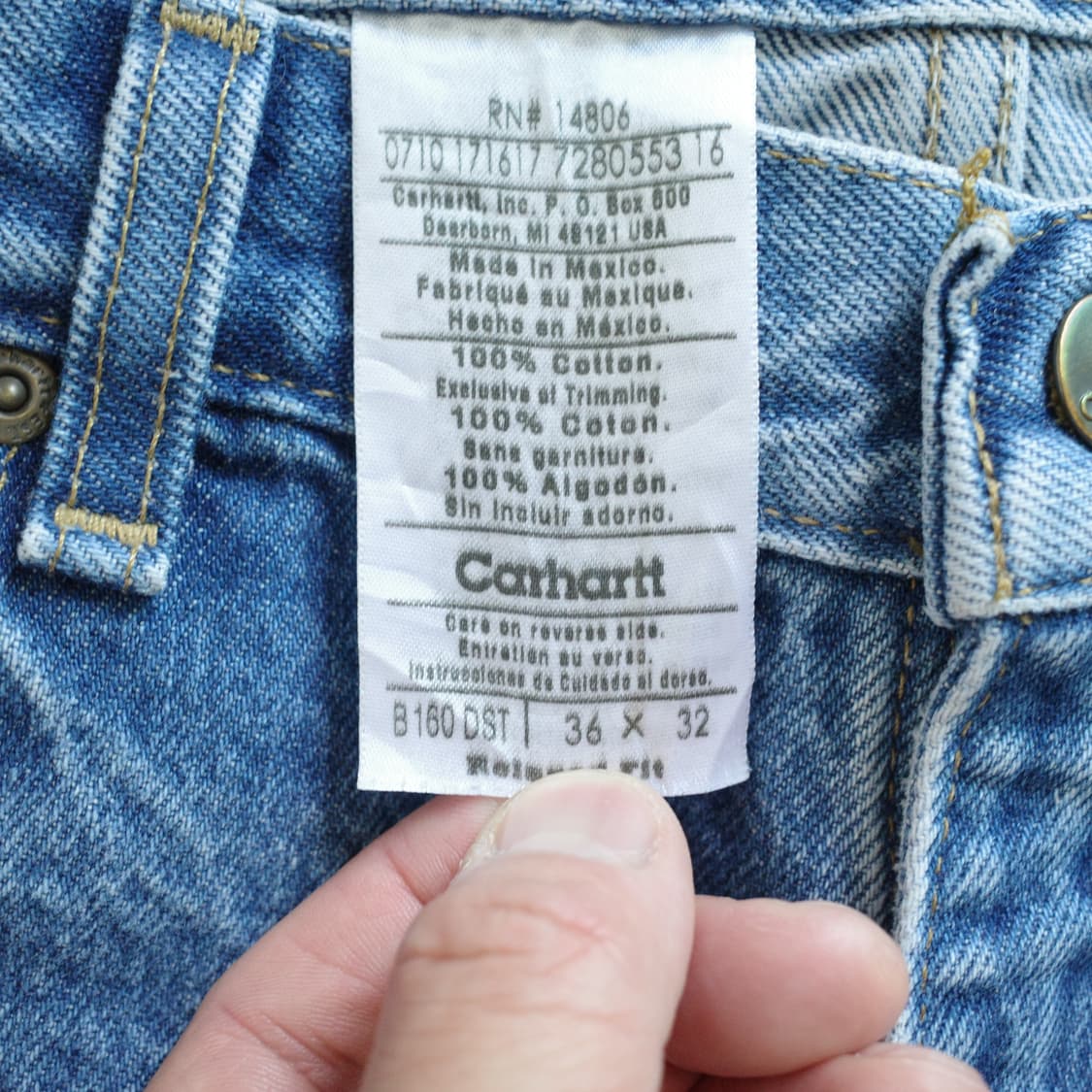 칼하트 B160 워싱 데님팬츠 36x32 상품이미지4