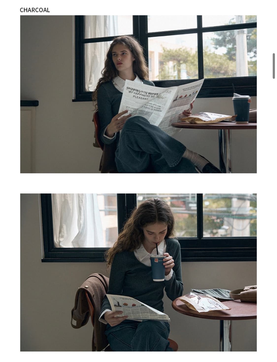 (S) 드로우핏 우먼 포엠 레이어드 카라 셔츠 탑 [CHARCOAL] 상품이미지2