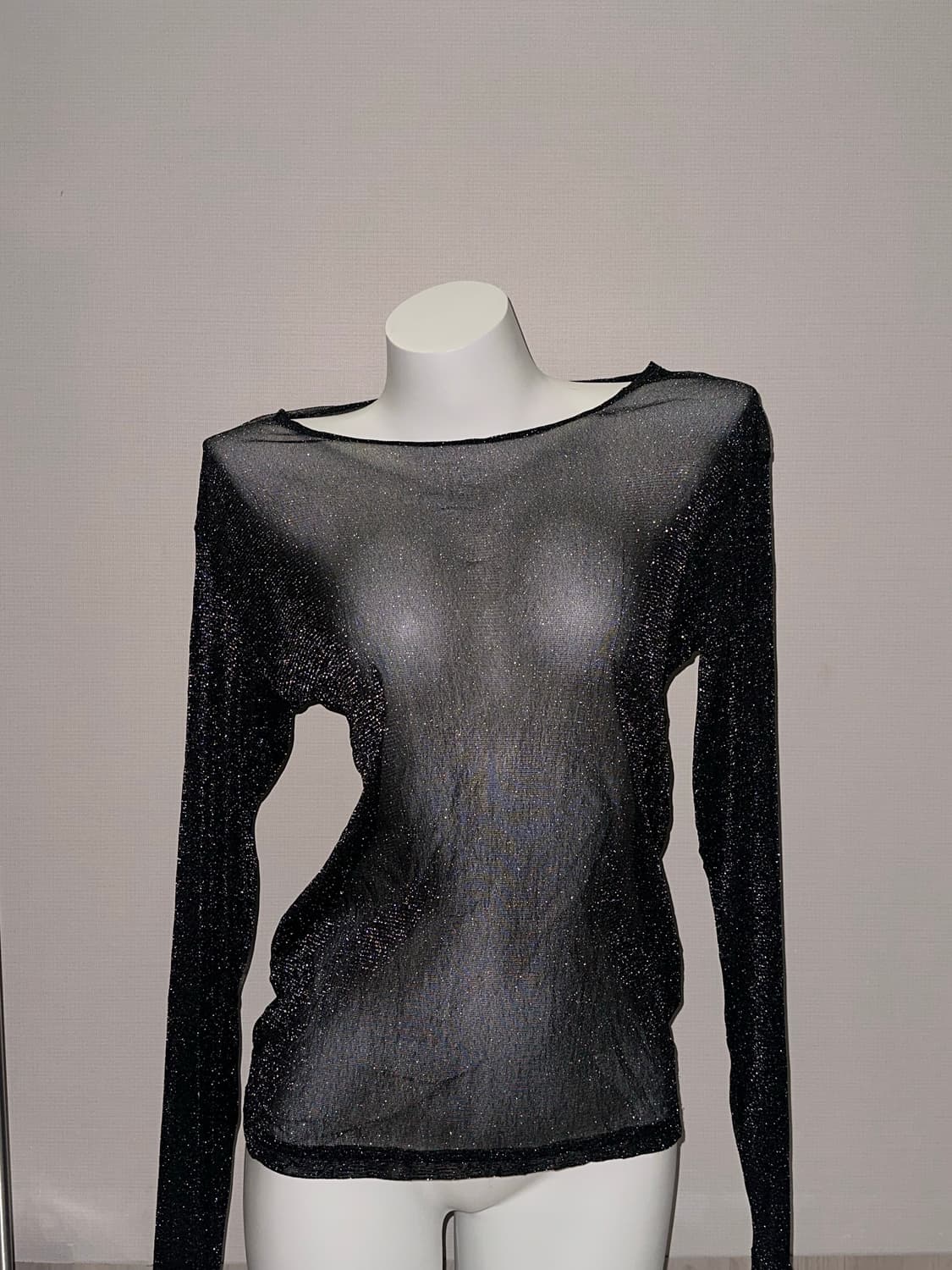 빈티지 글리터 시스루 메쉬 블랙 롱슬리브 상품이미지1