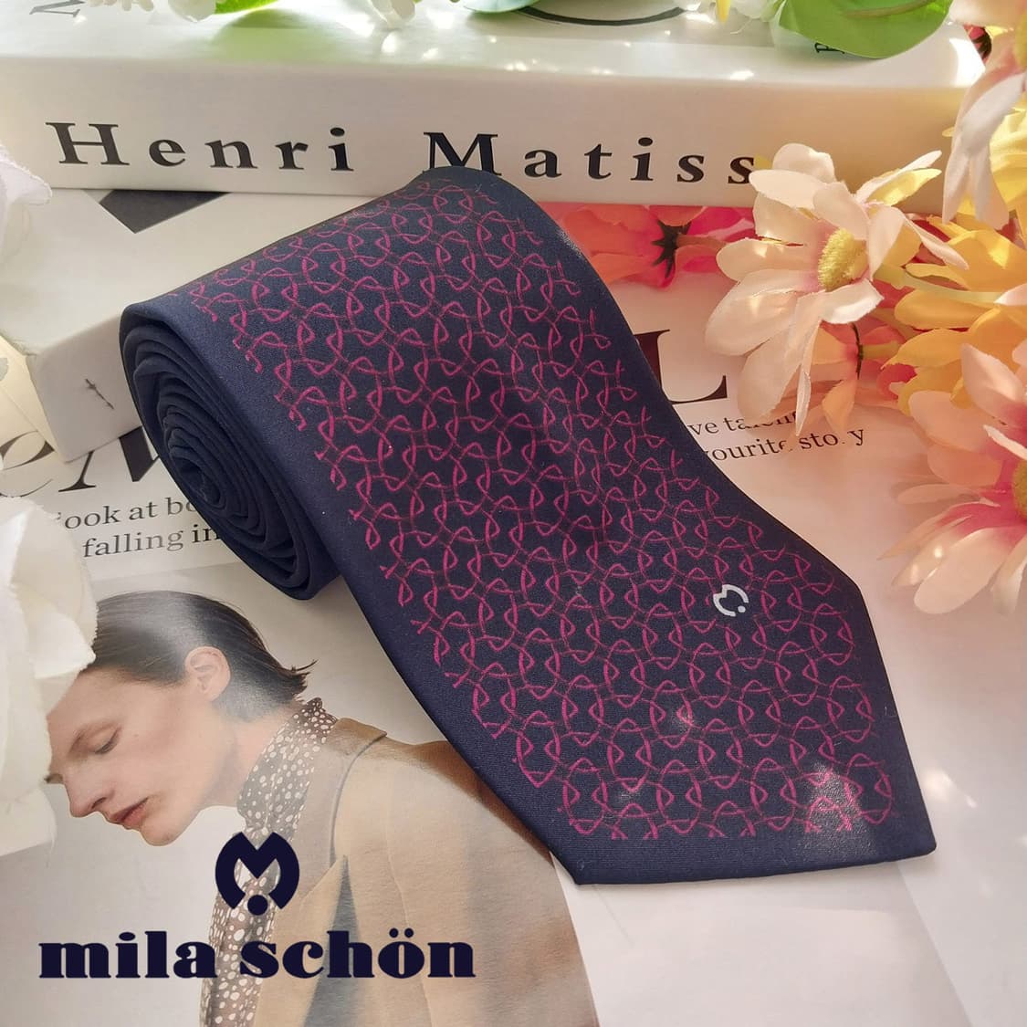 밀라 숀 실크 네이비 패턴 넥타이 8.9cm A등급 k1738 상품이미지2