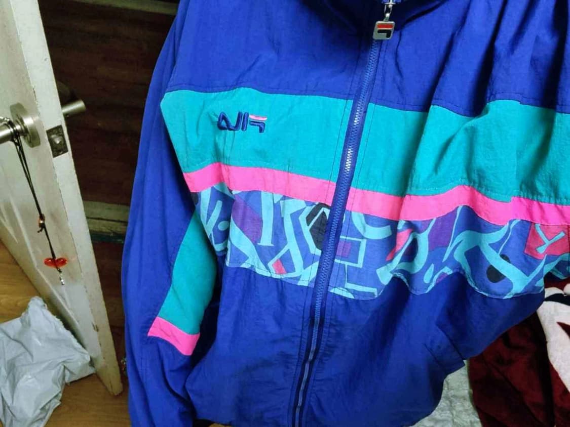 휠라 올드스쿨 90s 빈티지 자켓 블루 패턴 바람막이 상품이미지1