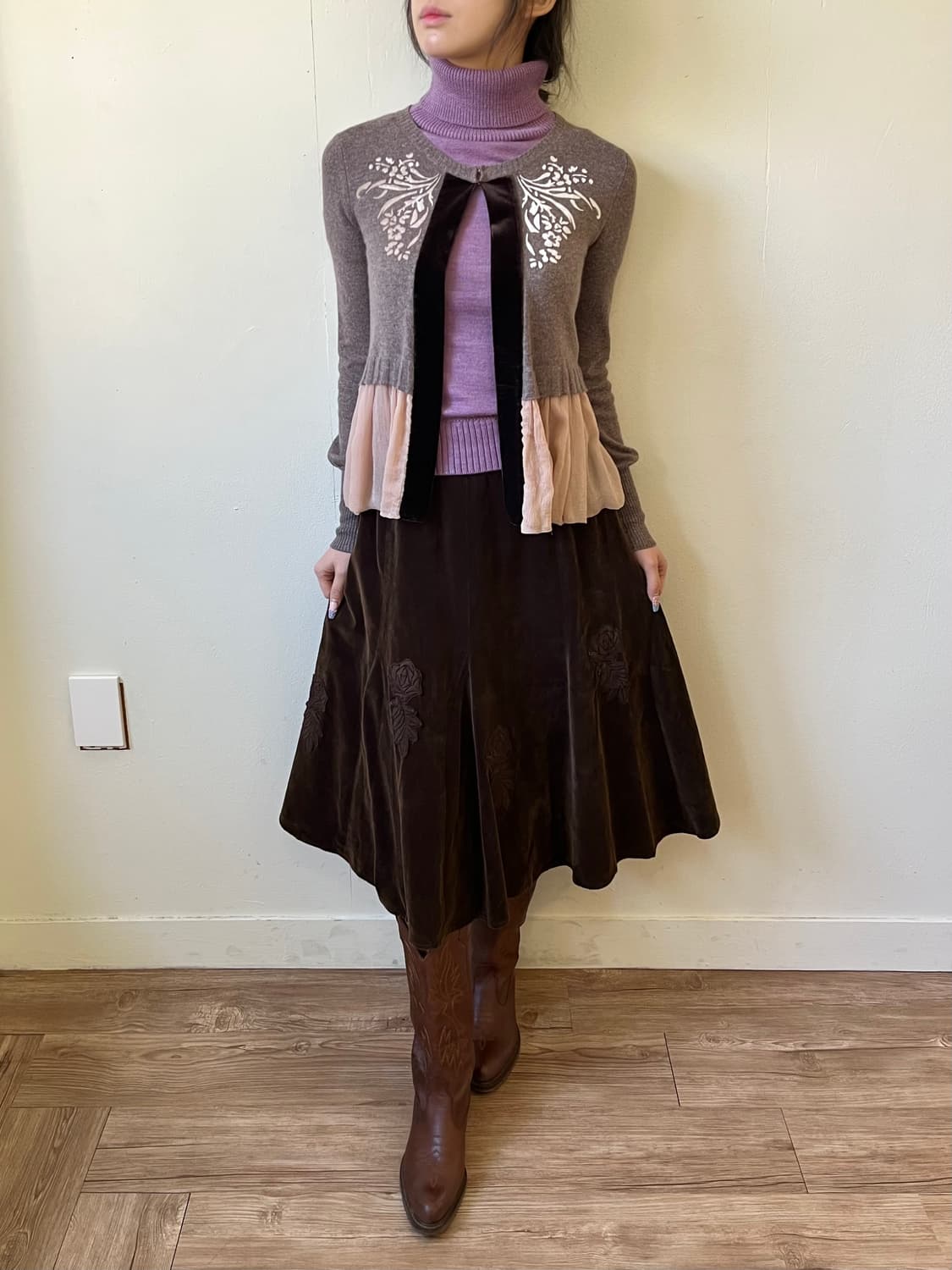 japan Vtg 벨벳 플라워 스커트 상품이미지6