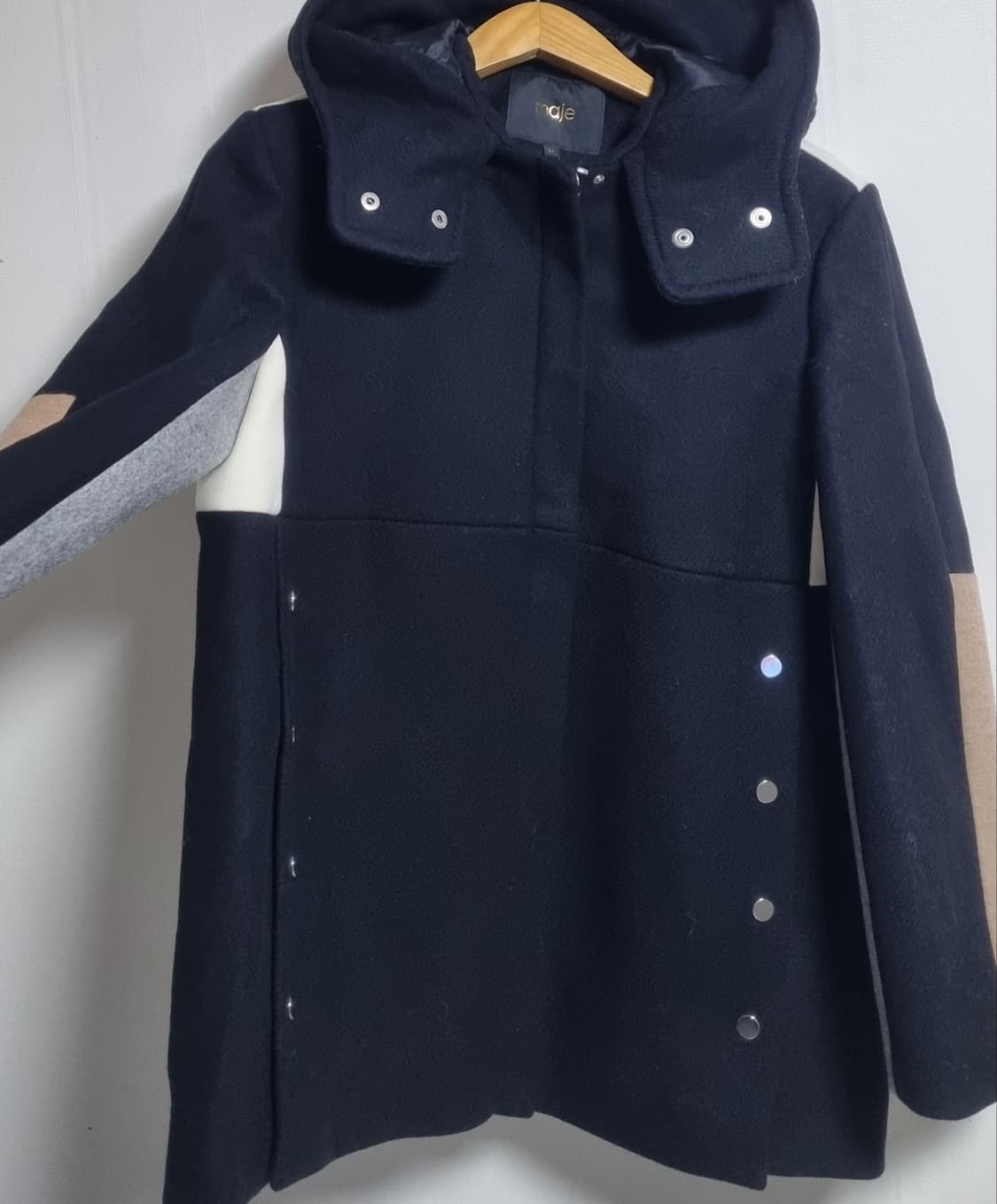 36) 마쥬 블랙 울혼방 후드 코트 상품이미지2