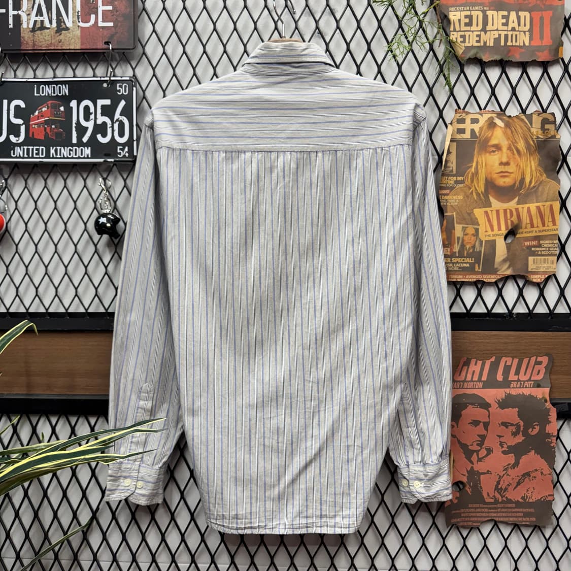 폴로 랄프로렌 스트라이프 긴팔 셔츠 네이비 포니 로고 포인트 그레이 상품이미지2