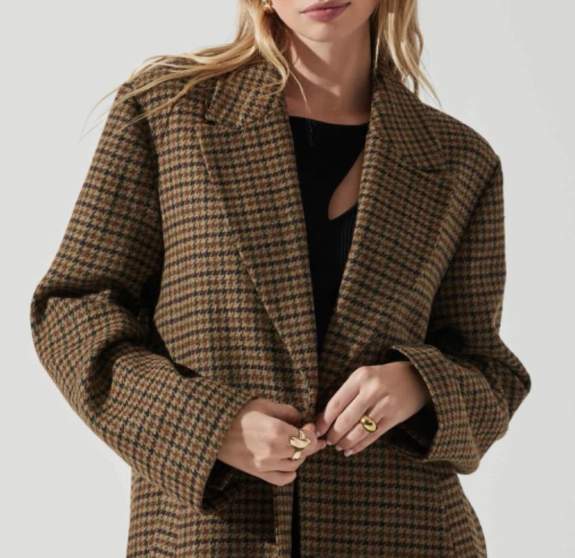 원버튼 울 체크코트 남여공용 상품이미지1