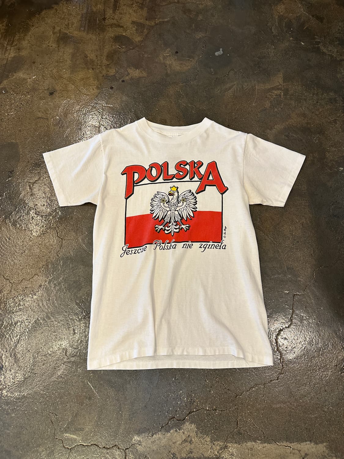 90s Made In USA 폴란드 프린팅 반팔티 M 상품이미지1