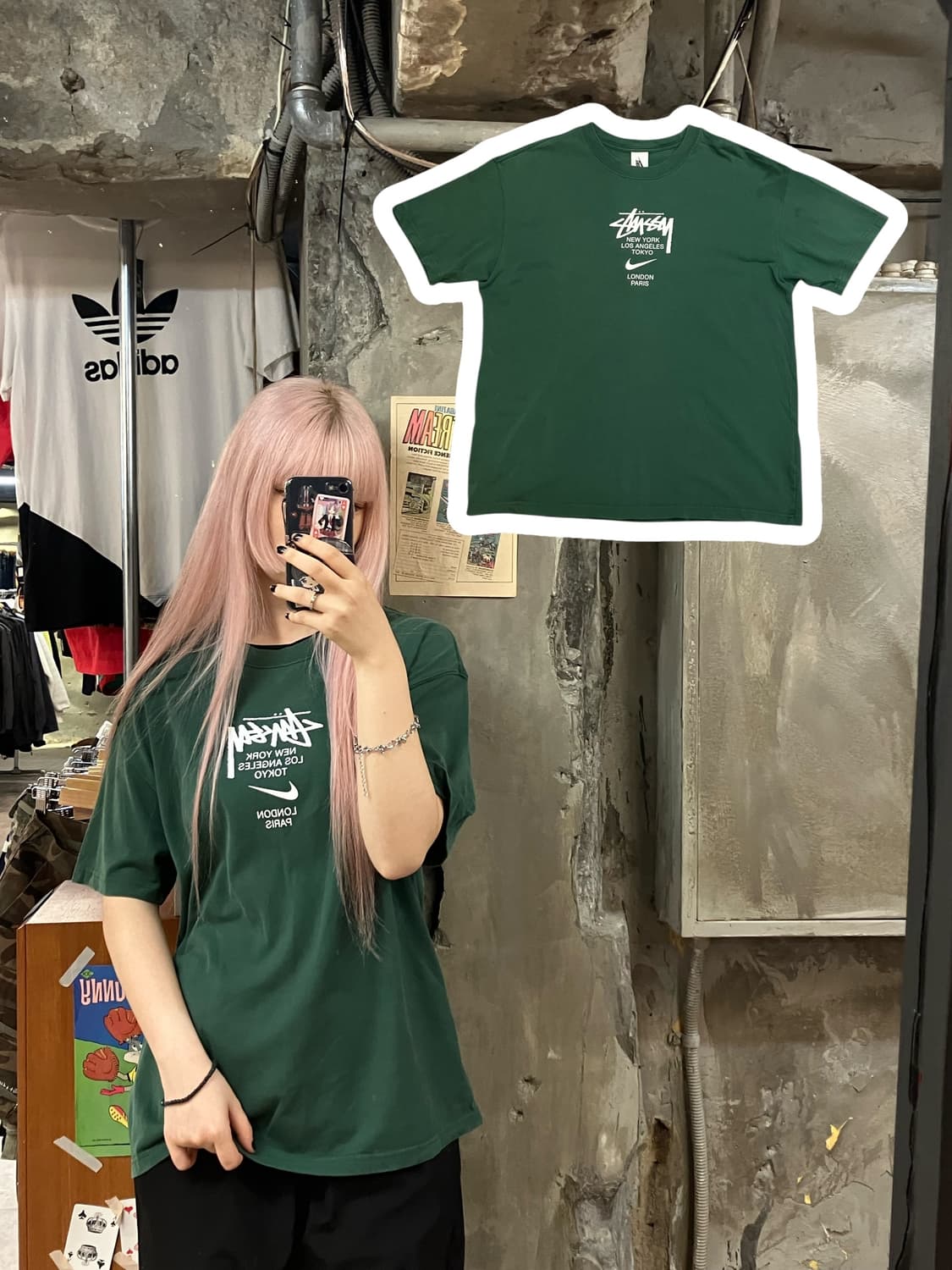나이키 X 스투시 반팔 그린 XL #csz1421 상품이미지1