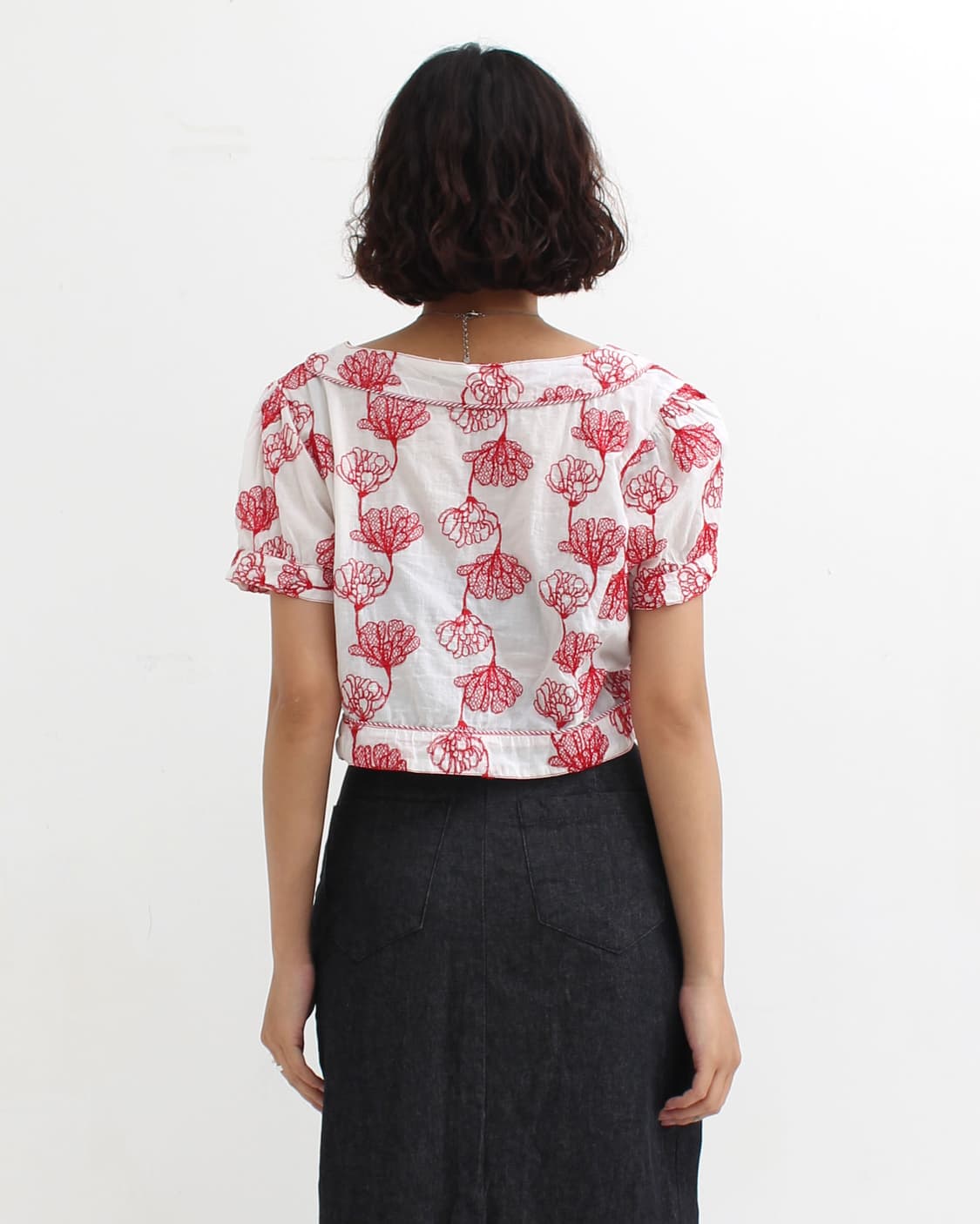 일본 빈티지 레드 자수 크롭 레이어드 블라우스 볼레로 상품이미지7