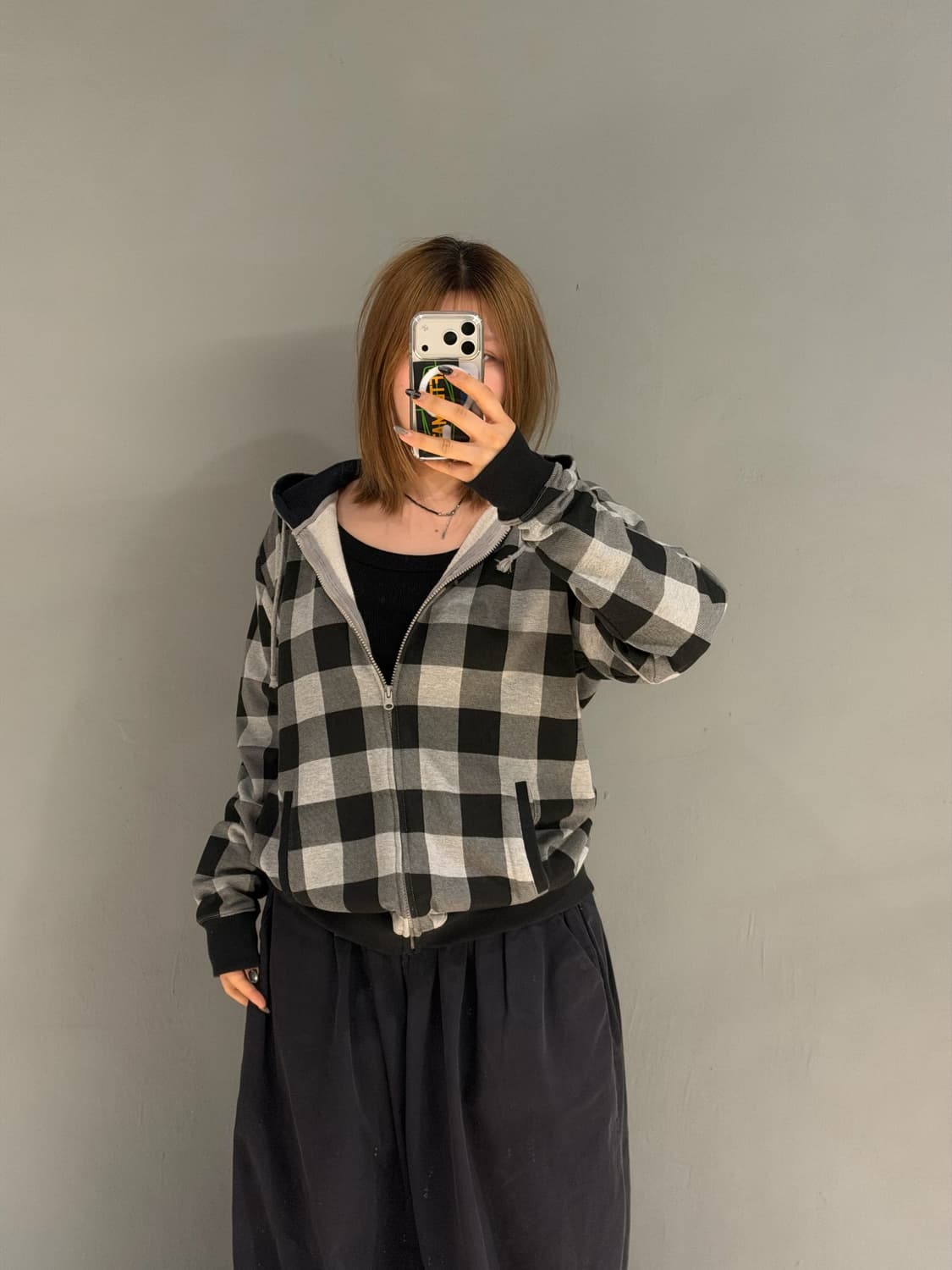 check pattern hood zip-up 상품이미지2