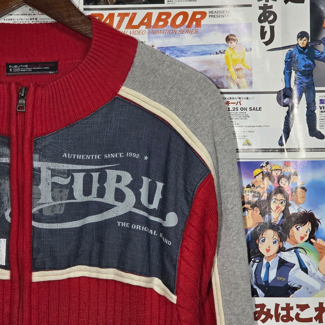 후부 데님 배색 레드 니트 집업  상품이미지3