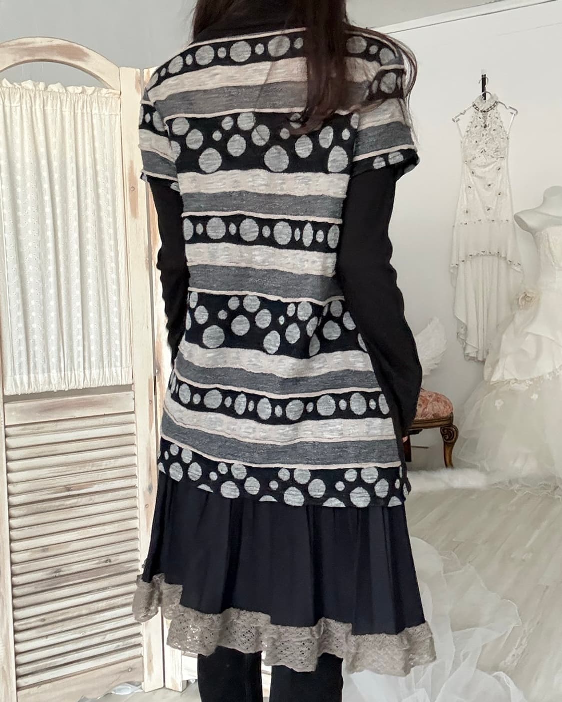 Dot stripe layered knit top 상품이미지10