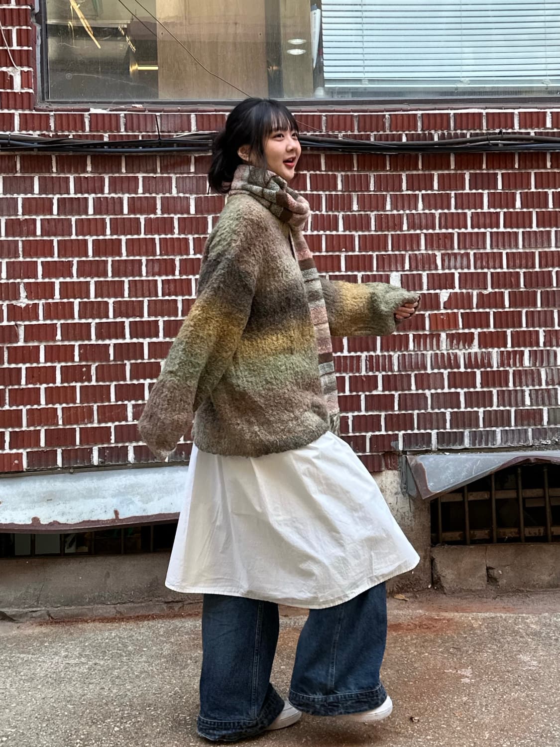 칼하트 셔츠 자켓 그라데이션 니트 레이어드 스커트 코디세트 상품이미지3