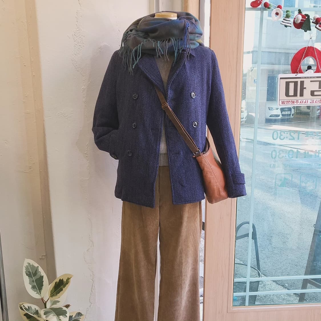 FUGA 블루 헤링본 누빔 피코트 상품이미지3