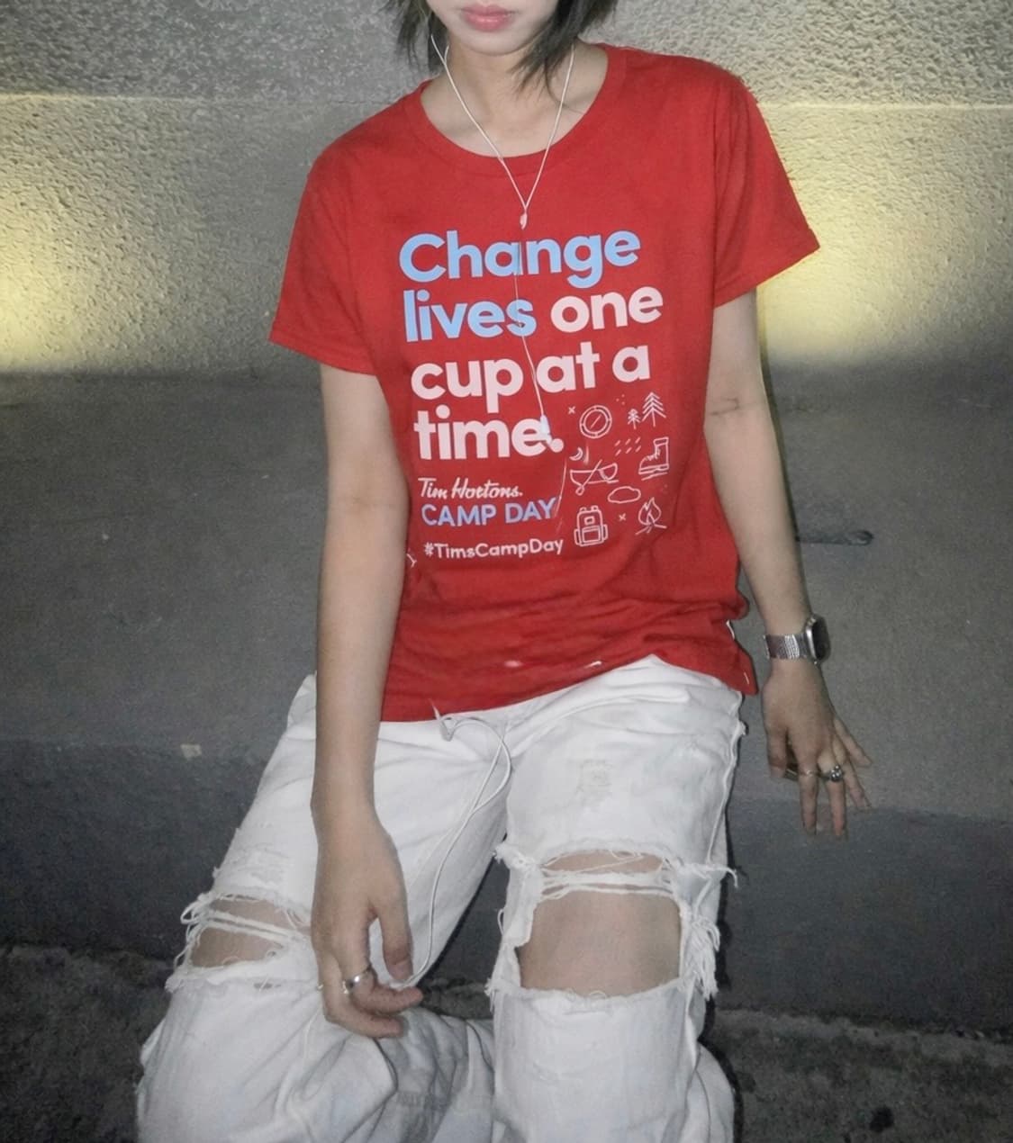 Hiphop 빈티지 레드 반팔 티셔츠 상품이미지1