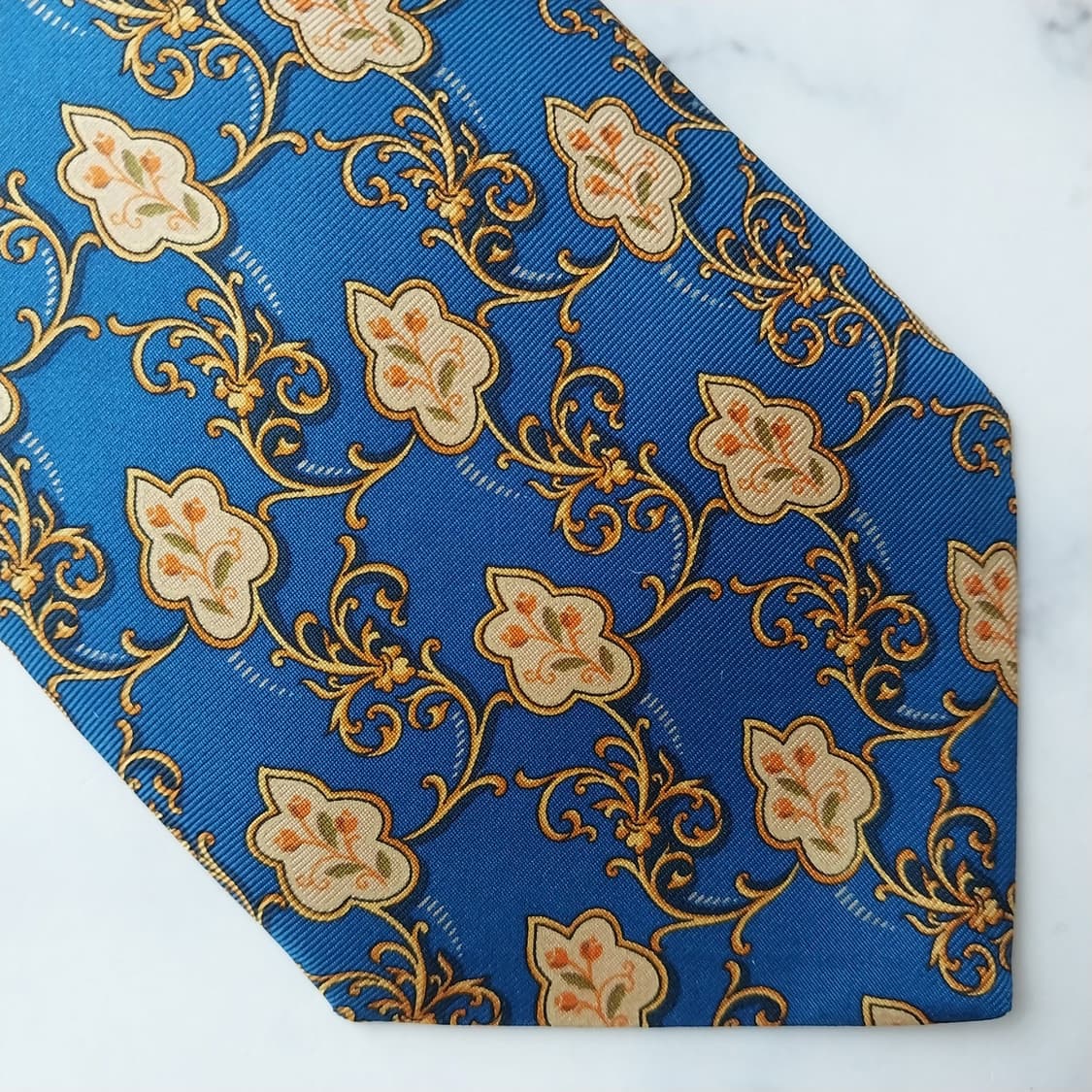 발망 실크 블루 바로크 패턴 넥타이 9.4cm S~A+등급 K1783
 상품이미지7