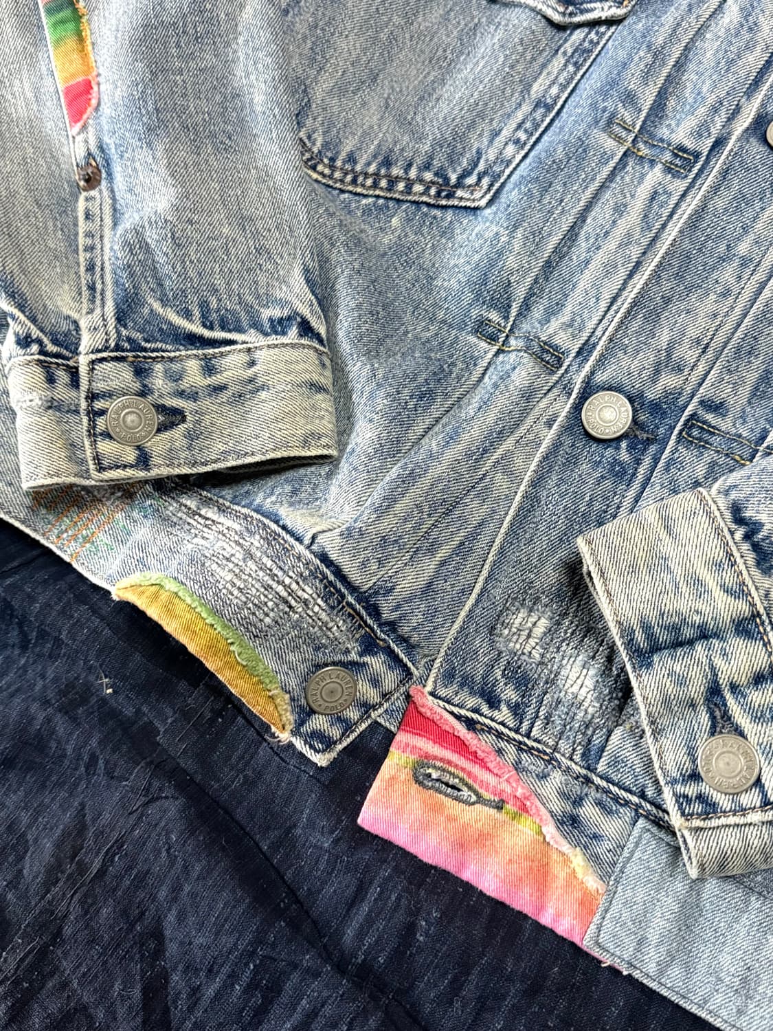 폴로 랄프로렌 렌턴 디스트레스드 리페어 패치워크 데님 트러커 자켓 L 상품이미지5
